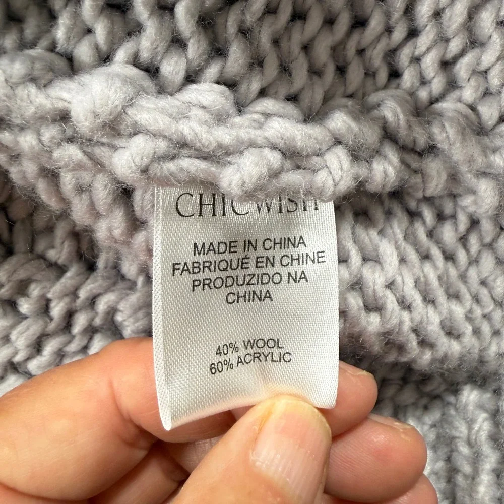 Chicwish Heart Pom Pom Sweater Womens S/M Lavender Excellent Chunky Knit Wool